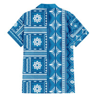 Fiji Masi All Blue Family Matching Short Sleeve Bodycon Dress and Hawaiian Shirt Tapa Pattern - Polynesian Pride
