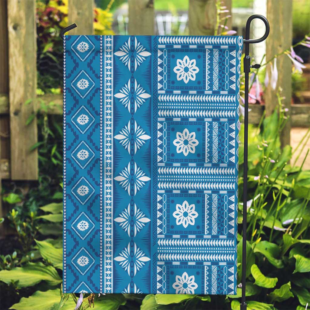 Fiji Masi All Blue Garden Flag Tapa Pattern - Polynesian Pride