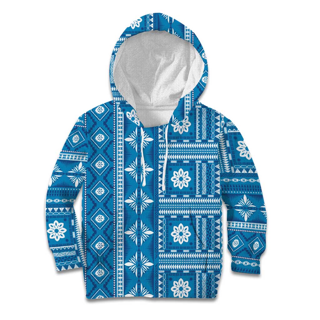 Fiji Masi All Blue Kid Hoodie Tapa Pattern - Polynesian Pride