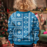 Fiji Masi All Blue Kid Ugly Christmas Sweater Tapa Pattern - Polynesian Pride