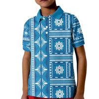 Fiji Masi All Blue Kid Polo Shirt Tapa Pattern - Polynesian Pride