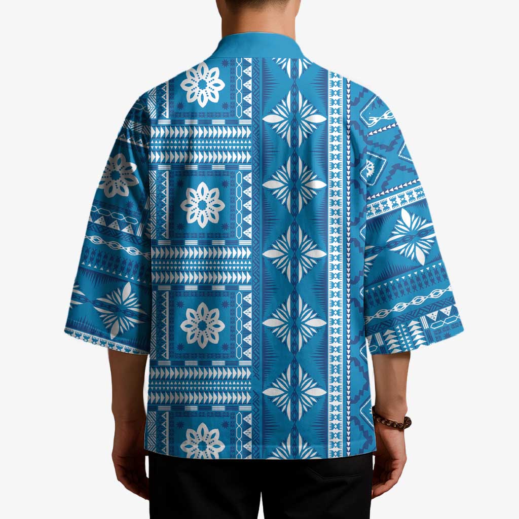 Fiji Masi All Blue Kimono Tapa Pattern - Polynesian Pride