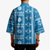 Fiji Masi All Blue Kimono Tapa Pattern - Polynesian Pride