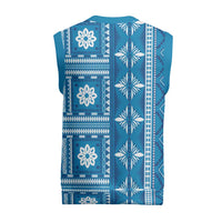 Fiji Masi All Blue Christmas Knitted V-Neck Vest Tapa Pattern - Polynesian Pride