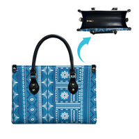 Fiji Masi All Blue Leather Bag Tapa Pattern - Polynesian Pride