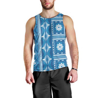 Fiji Masi All Blue Men Tank Top Tapa Pattern - Polynesian Pride