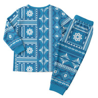Fiji Masi All Blue Christmas Pajama Set Tapa Pattern - Polynesian Pride