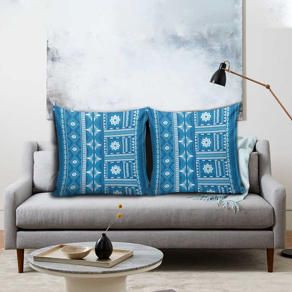 Fiji Masi All Blue Pillow Cover Tapa Pattern - Polynesian Pride