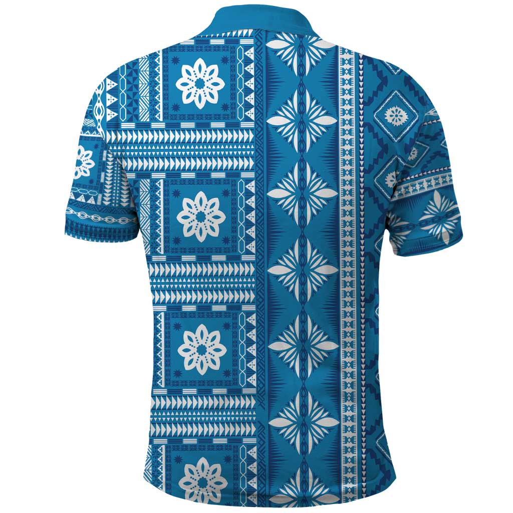 Fiji Masi All Blue Polo Shirt Tapa Pattern - Polynesian Pride