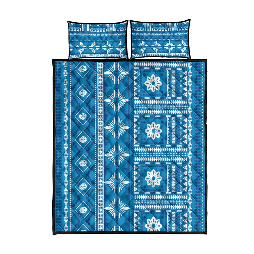 Fiji Masi All Blue Quilt Bed Set Tapa Pattern - Polynesian Pride