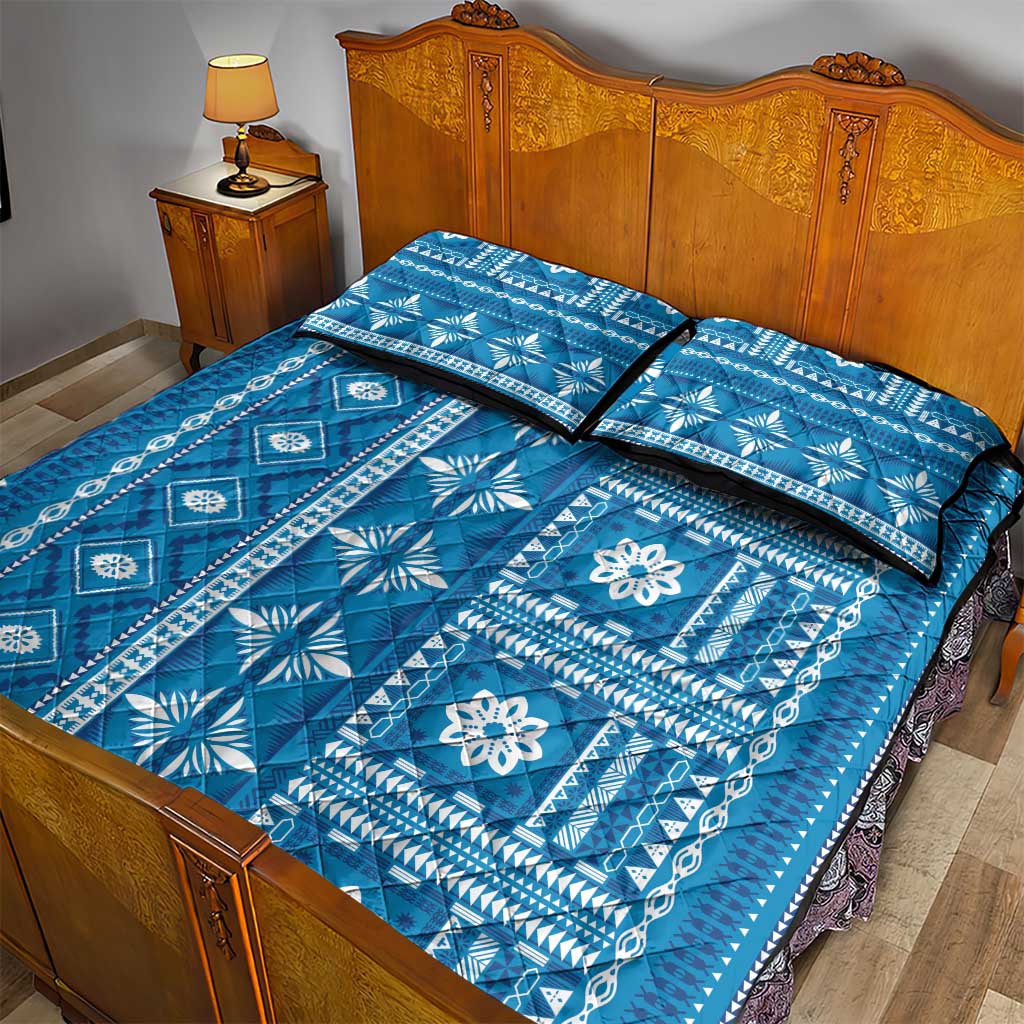Fiji Masi All Blue Quilt Bed Set Tapa Pattern - Polynesian Pride