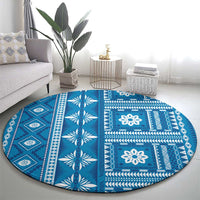 Fiji Masi All Blue Round Carpet Tapa Pattern - Polynesian Pride