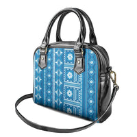 Fiji Masi All Blue Shoulder Handbag Tapa Pattern - Polynesian Pride