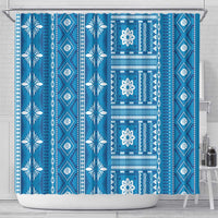 Fiji Masi All Blue Shower Curtain Tapa Pattern - Polynesian Pride