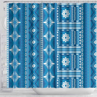 Fiji Masi All Blue Shower Curtain Tapa Pattern - Polynesian Pride
