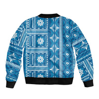 Fiji Masi All Blue Sleeve Zip Bomber Jacket Tapa Pattern - Polynesian Pride