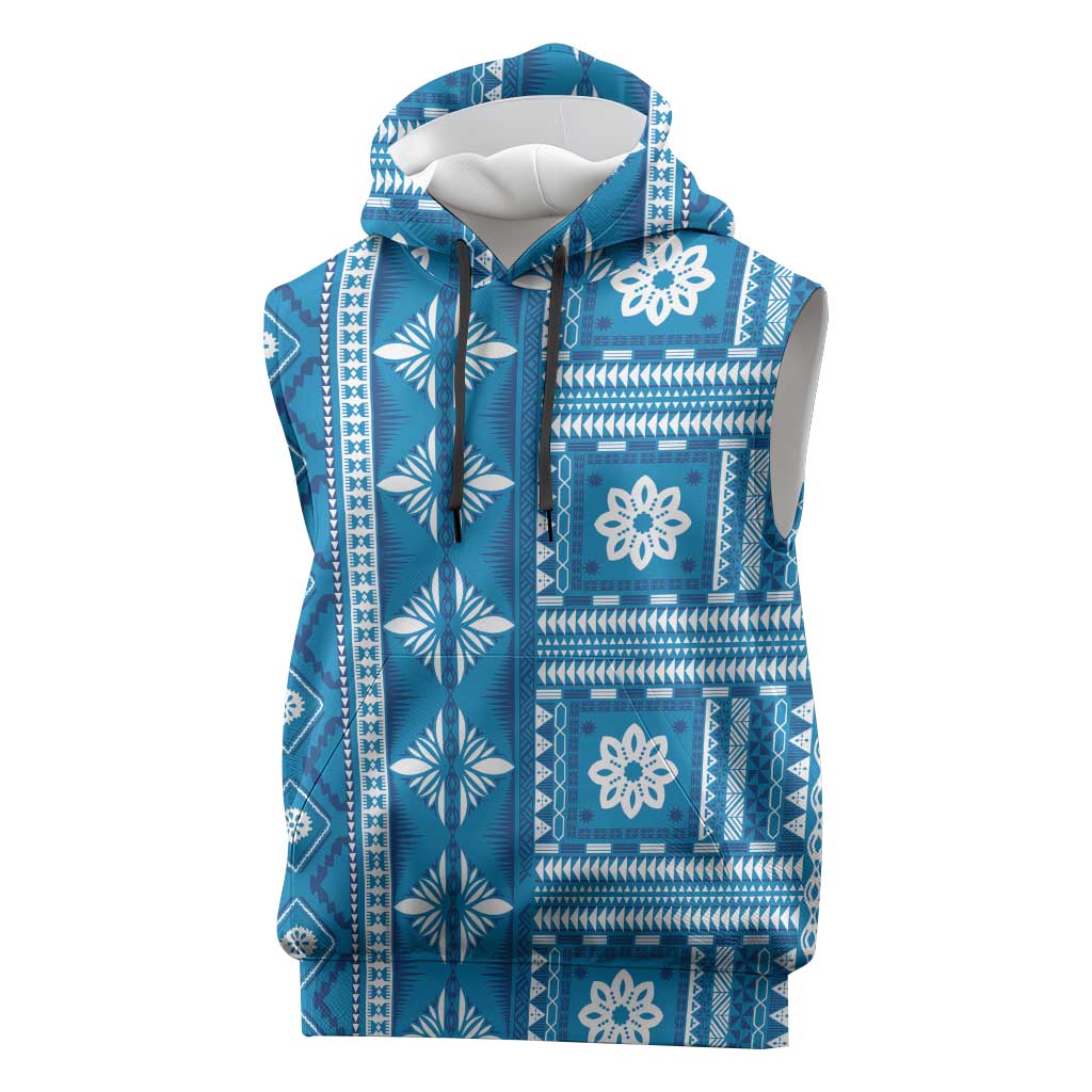 Fiji Masi All Blue Sleeveless Hoodie Tapa Pattern - Polynesian Pride