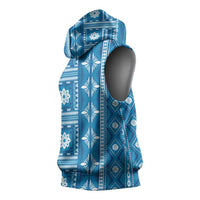 Fiji Masi All Blue Sleeveless Hoodie Tapa Pattern - Polynesian Pride