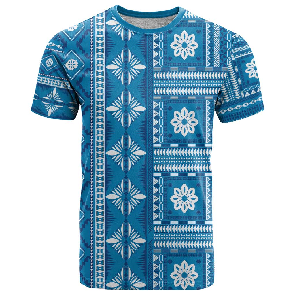 Fiji Masi All Blue T Shirt Tapa Pattern - Polynesian Pride