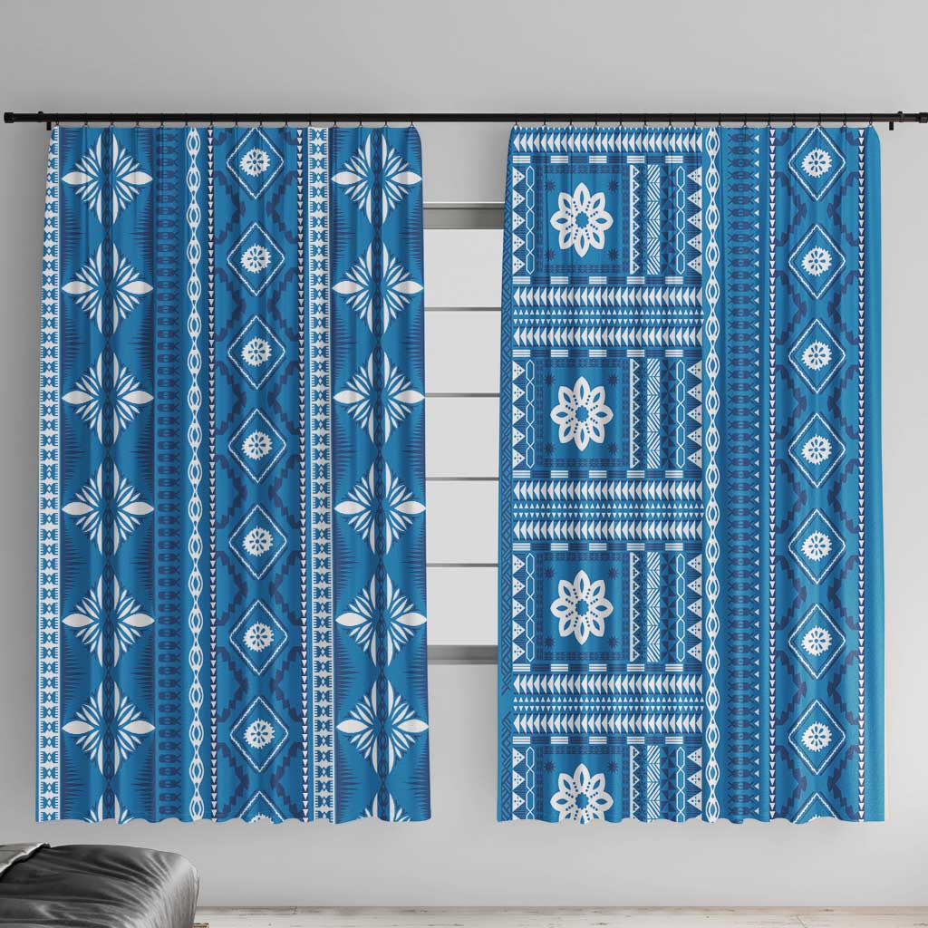 Fiji Masi All Blue Window Curtain Tapa Pattern - Polynesian Pride