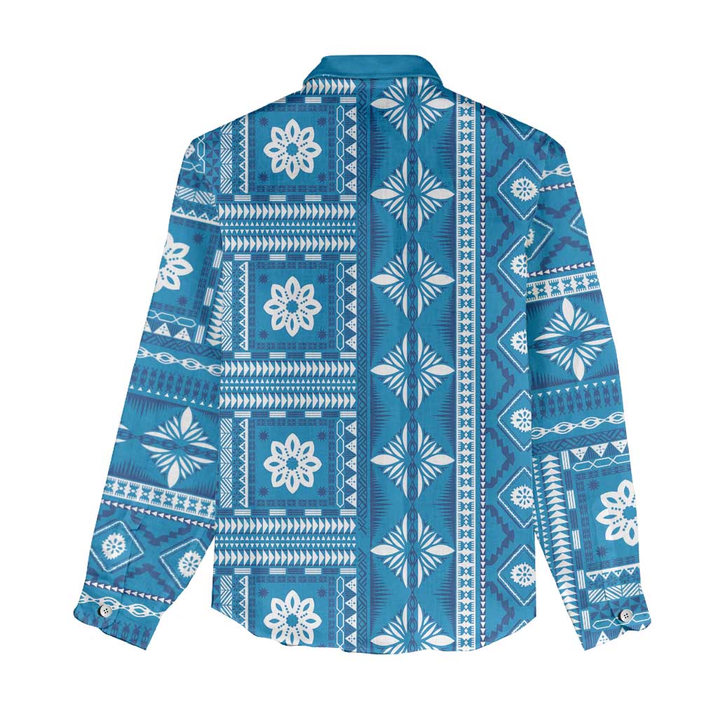 Fiji Masi All Blue Women Casual Shirt Tapa Pattern - Polynesian Pride