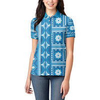 Fiji Masi All Blue Women Polo Shirt Tapa Pattern - Polynesian Pride