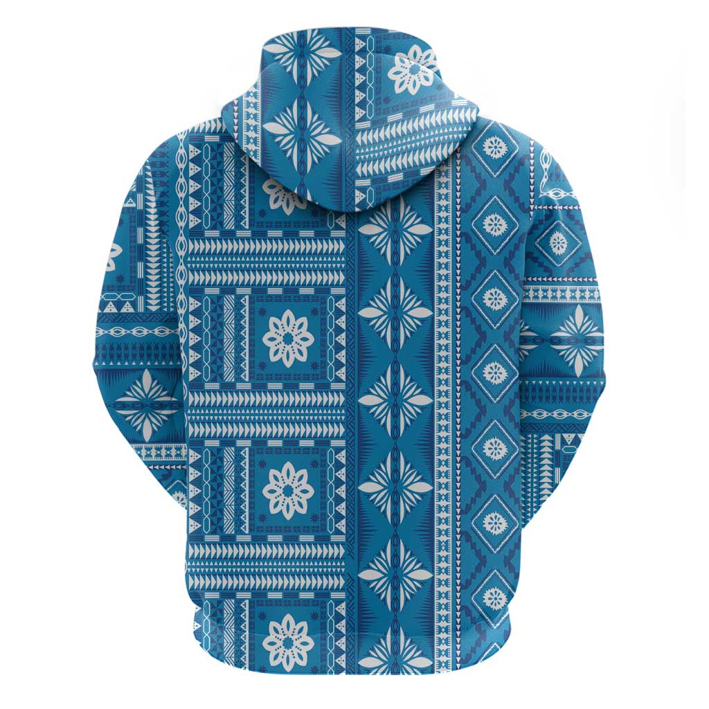 Fiji Masi All Blue Zip Hoodie Tapa Pattern - Polynesian Pride