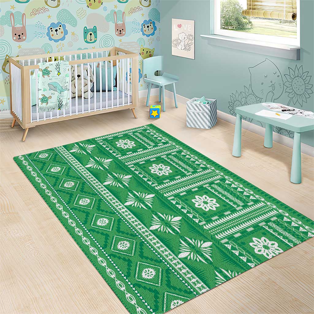 Fiji Masi All Green Area Rug Tapa Pattern - Polynesian Pride