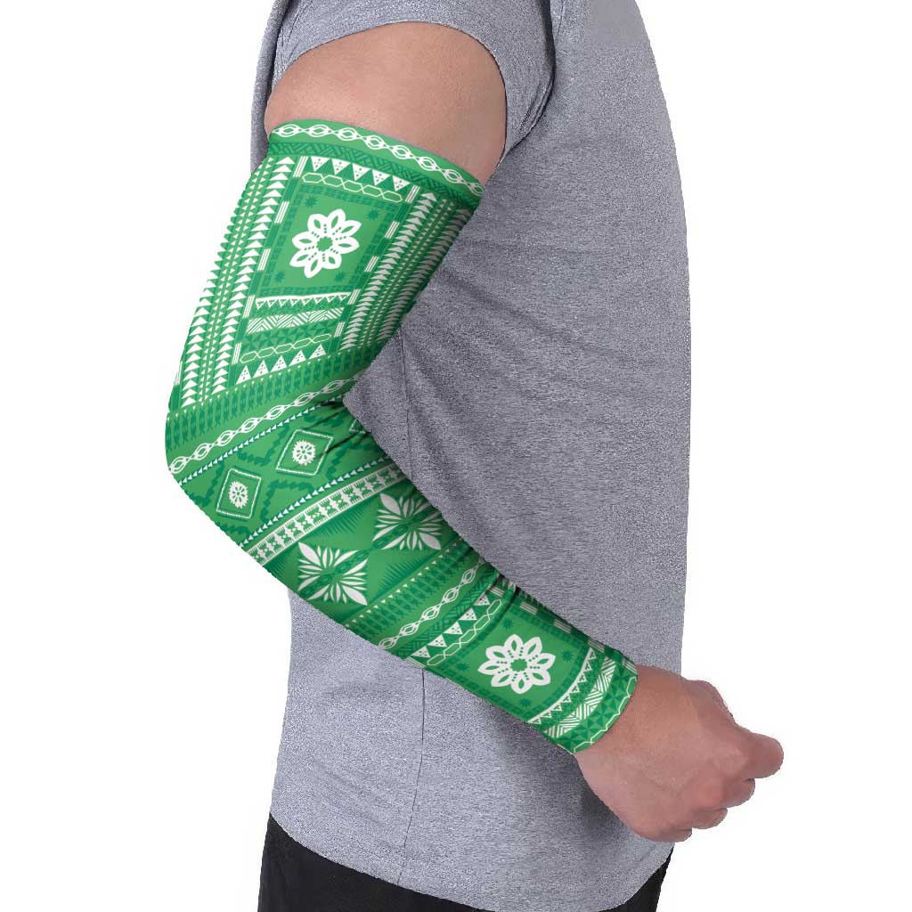 Fiji Masi All Green Arm Sleeves Tapa Pattern - Polynesian Pride
