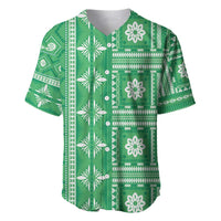 Fiji Masi All Green Baseball Jersey Tapa Pattern - Polynesian Pride