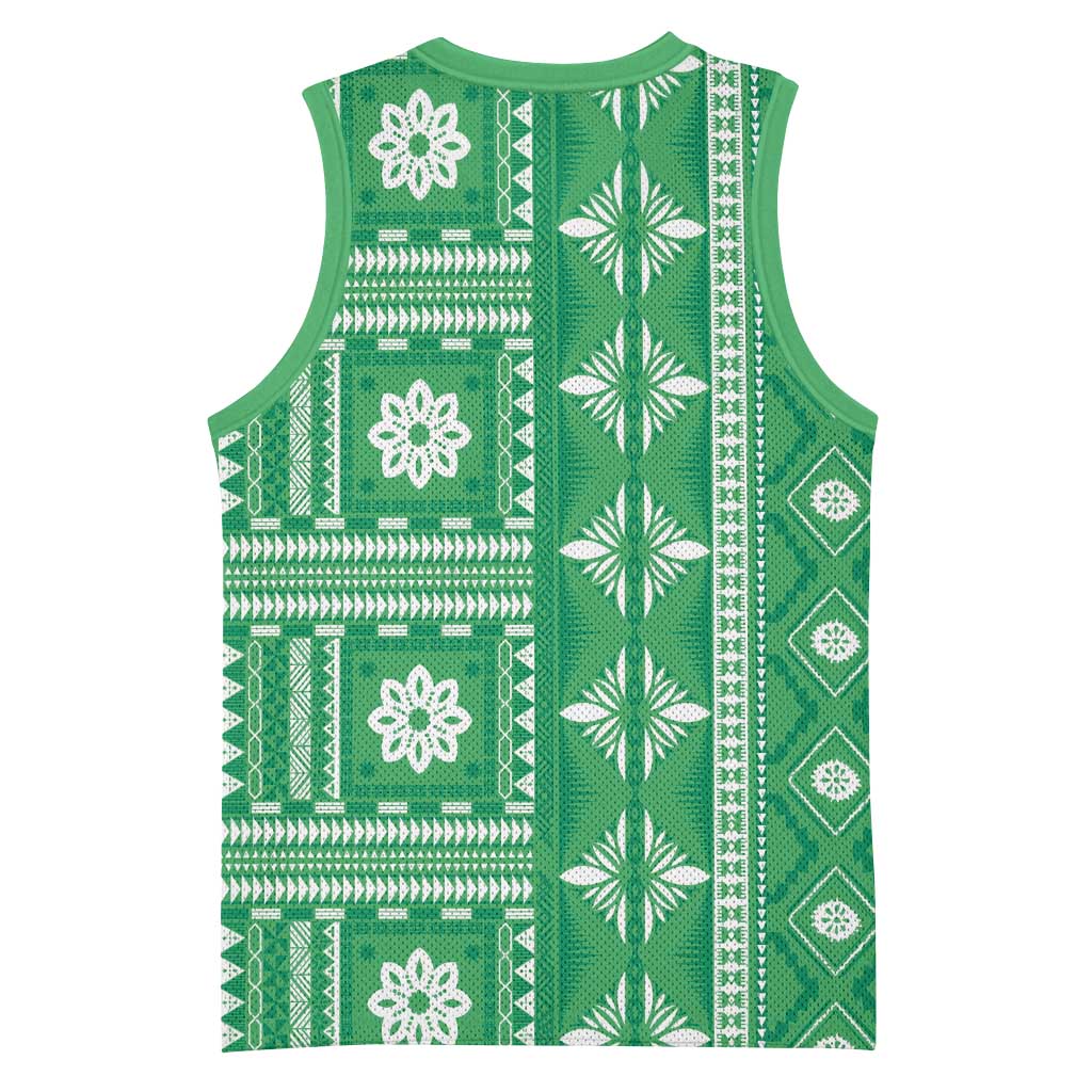 Fiji Masi All Green Basketball Jersey Tapa Pattern - Polynesian Pride