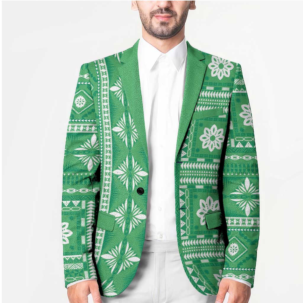 Fiji Masi All Green Blazer Tapa Pattern - Polynesian Pride