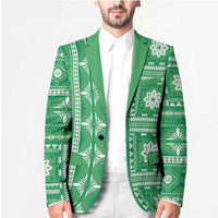 Fiji Masi All Green Blazer Tapa Pattern - Polynesian Pride