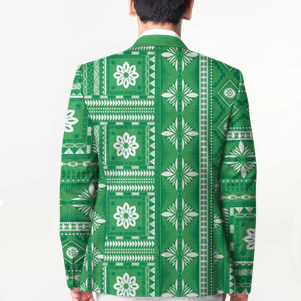 Fiji Masi All Green Blazer Tapa Pattern - Polynesian Pride
