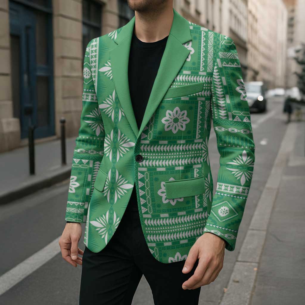 Fiji Masi All Green Blazer Tapa Pattern - Polynesian Pride
