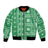 Fiji Masi All Green Bomber Jacket Tapa Pattern - Polynesian Pride
