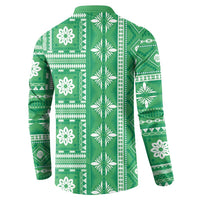 Fiji Masi All Green Button Sweatshirt Tapa Pattern - Polynesian Pride