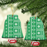 Fiji Masi All Green Ceramic Ornament Tapa Pattern - Polynesian Pride