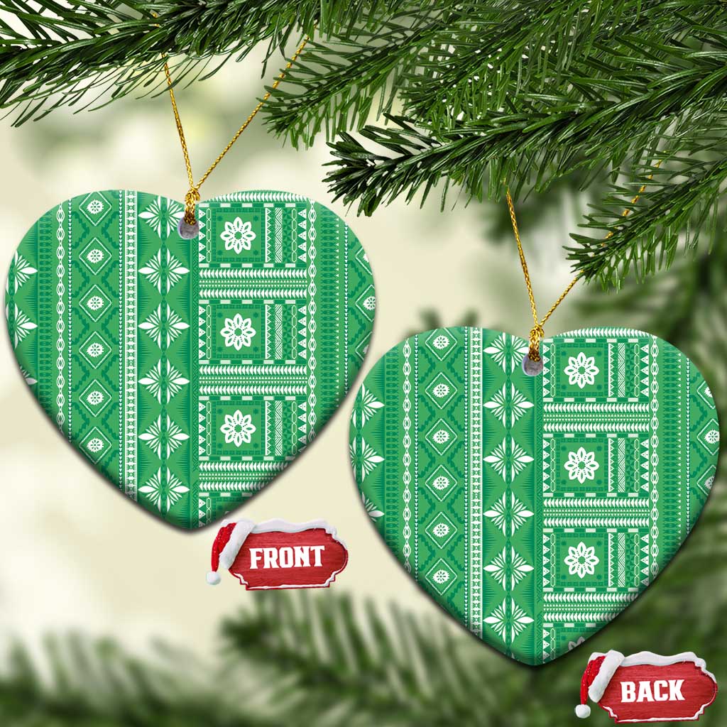 Fiji Masi All Green Ceramic Ornament Tapa Pattern - Polynesian Pride
