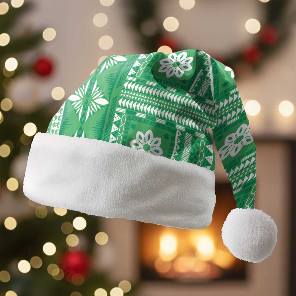Fiji Masi All Green Christmas Santa Hat Tapa Pattern - Polynesian Pride