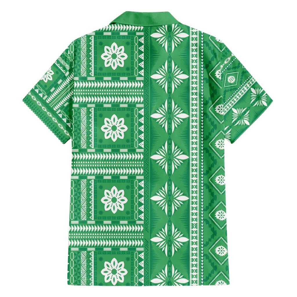 Fiji Masi All Green Family Matching Short Sleeve Bodycon Dress and Hawaiian Shirt Tapa Pattern - Polynesian Pride