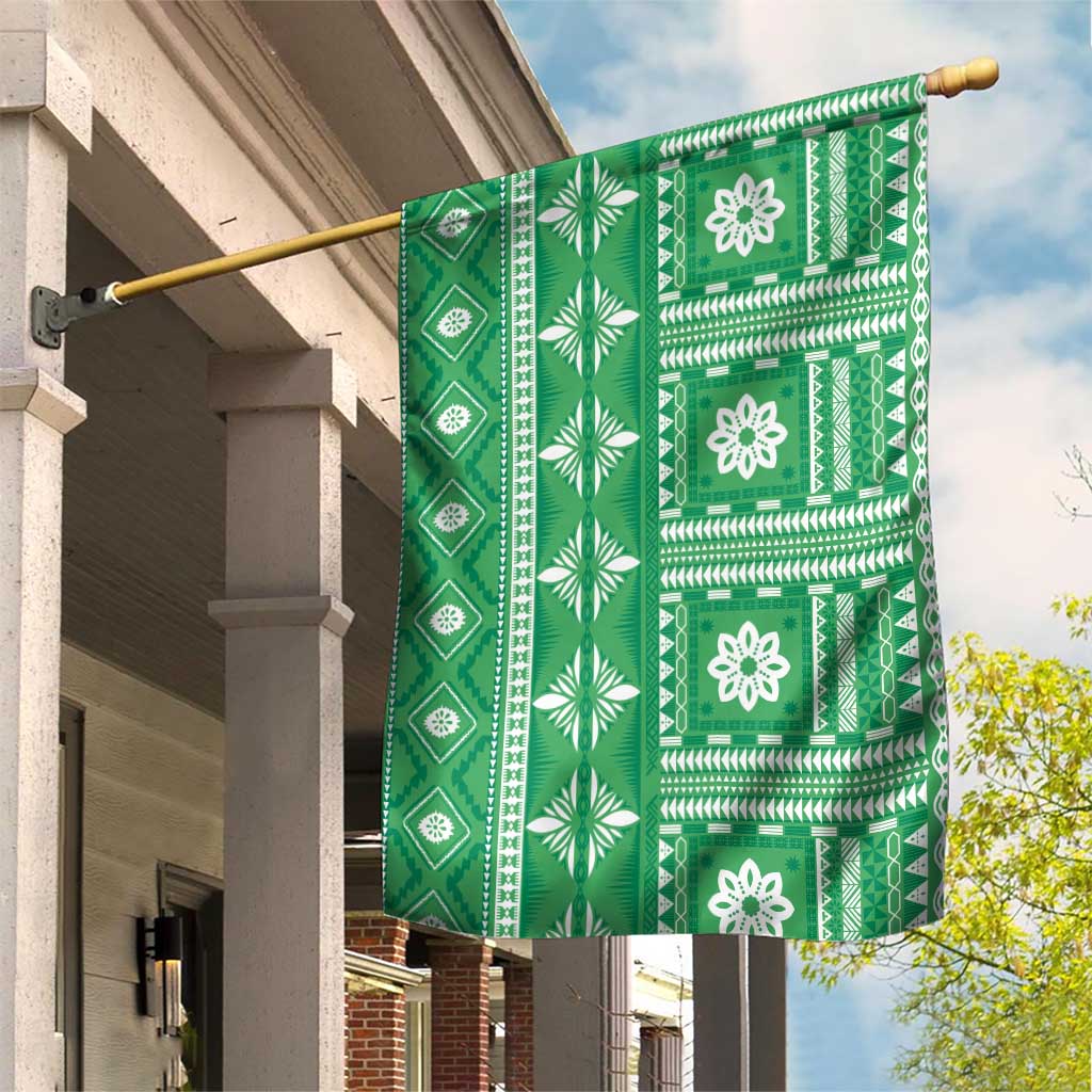 Fiji Masi All Green Garden Flag Tapa Pattern - Polynesian Pride