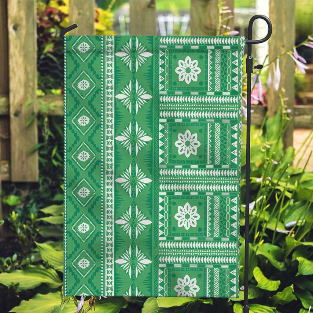 Fiji Masi All Green Garden Flag Tapa Pattern - Polynesian Pride