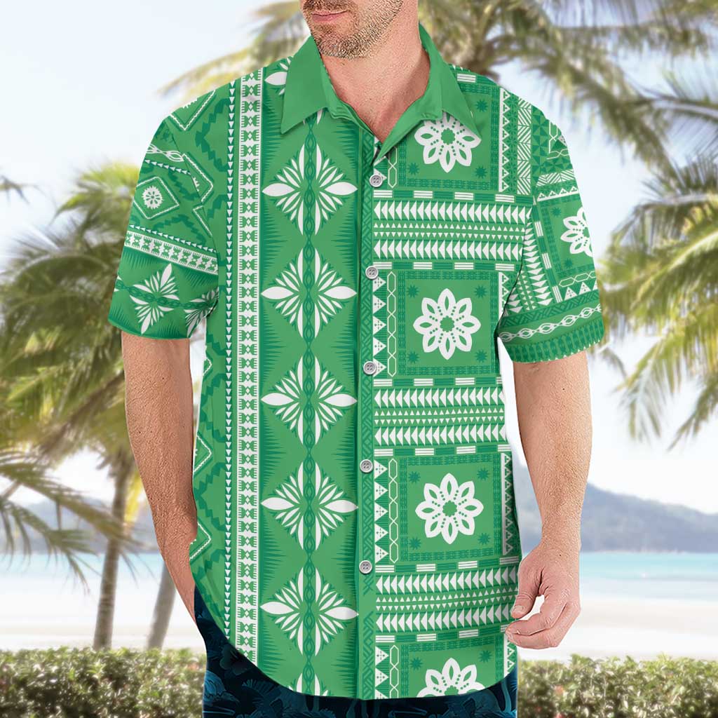 Fiji Masi All Green Hawaiian Shirt Tapa Pattern - Polynesian Pride