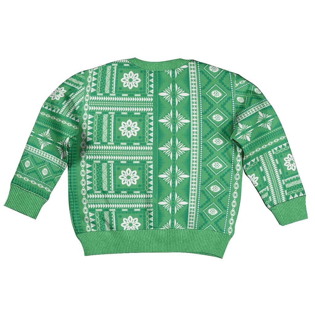 Fiji Masi All Green Kid Ugly Christmas Sweater Tapa Pattern - Polynesian Pride