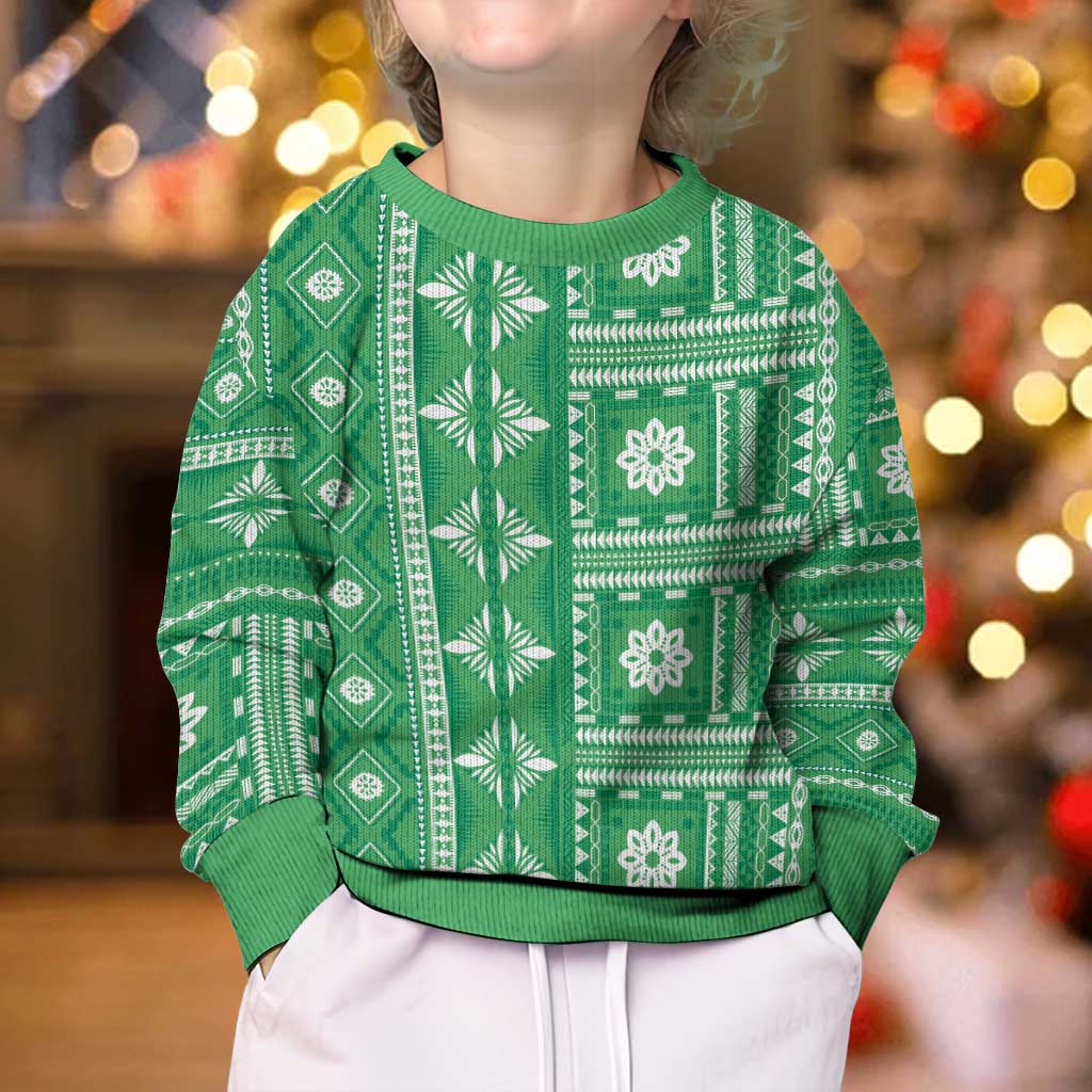 Fiji Masi All Green Kid Ugly Christmas Sweater Tapa Pattern - Polynesian Pride