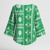 Fiji Masi All Green Kimono Sleeve Blouse Tapa Pattern - Polynesian Pride