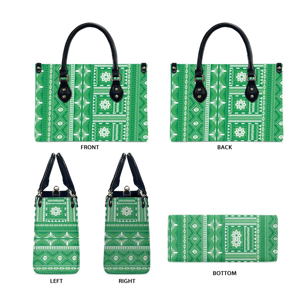 Fiji Masi All Green Leather Bag Tapa Pattern - Polynesian Pride
