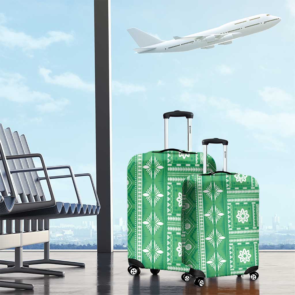 Fiji Masi All Green Luggage Cover Tapa Pattern - Polynesian Pride