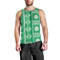 Fiji Masi All Green Men Tank Top Tapa Pattern - Polynesian Pride